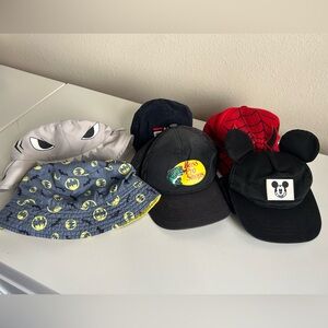 Kids hat BUNDLE, 6 hats, spider man, Disney, Batman, Bass pro